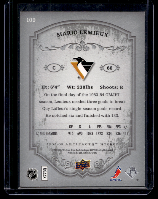 2008-09 Upper Deck Artifacts - Silver - Legends - Mario Lemieux #109 /100