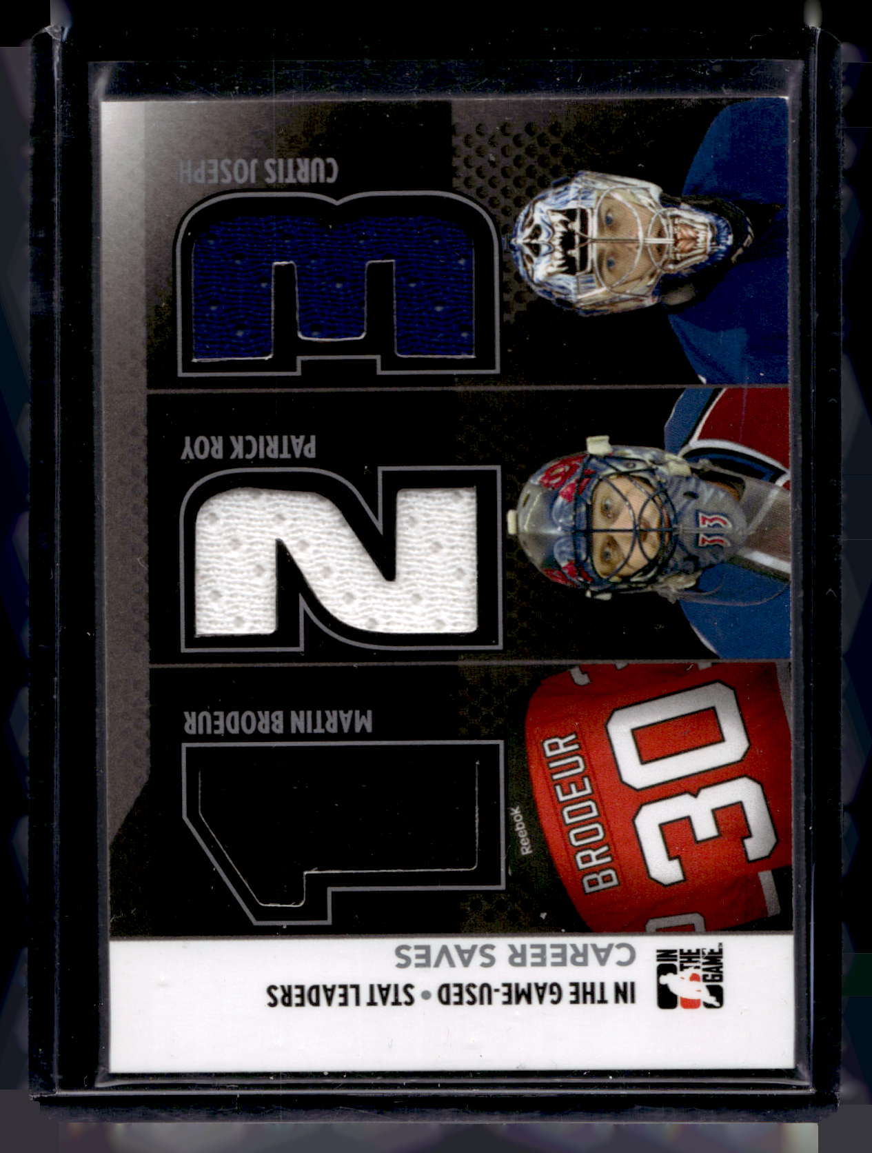 2013-14 In the Game-Used - Stat Leaders - Silver - Martin Brodeur / Patrick Roy / Curtis Joseph #SL-09 PR60