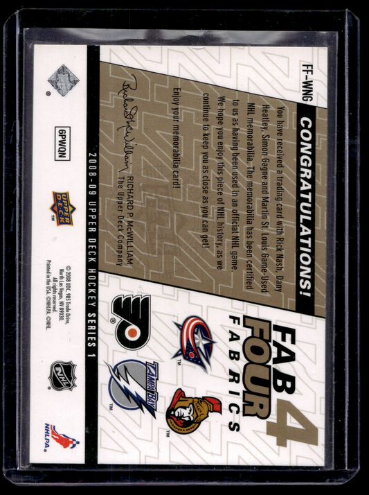 2008-09 Upper Deck - Fab Four Fabrics - Martin St. Louis / Dany Heatley / Rick Nash / Simon Gagne #FF-WNG /100