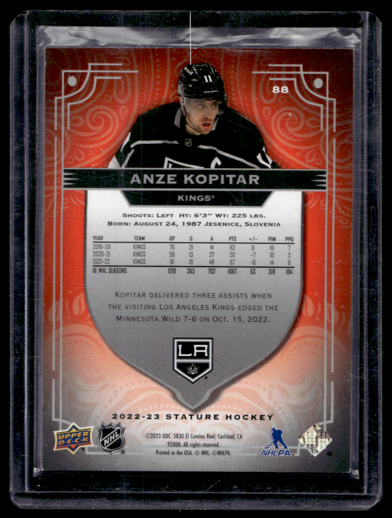 2022-23 Upper Deck Stature - Orange - Anze Kopitar #88 /55