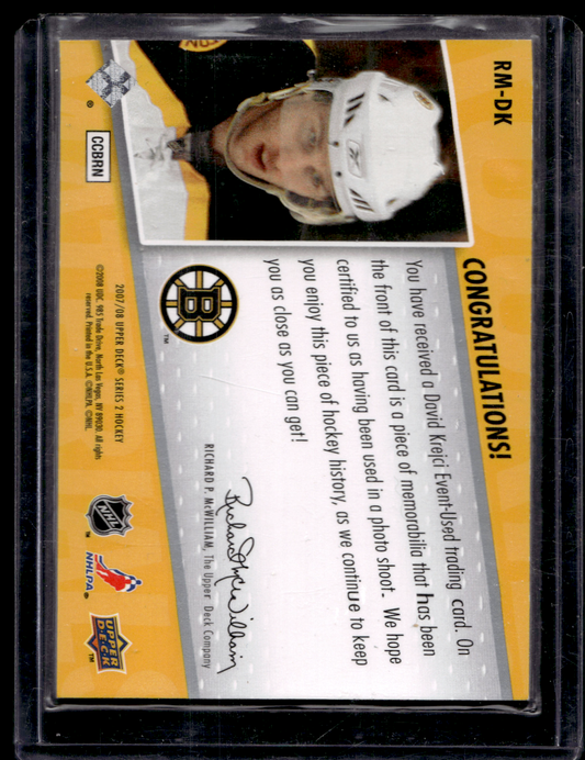 2007-08 Upper Deck - Rookie Materials - David Krejci #RM-DK RY