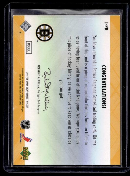 2007-08 Upper Deck - Game Jersey Series 1 - Patrice Bergeron #J-PB