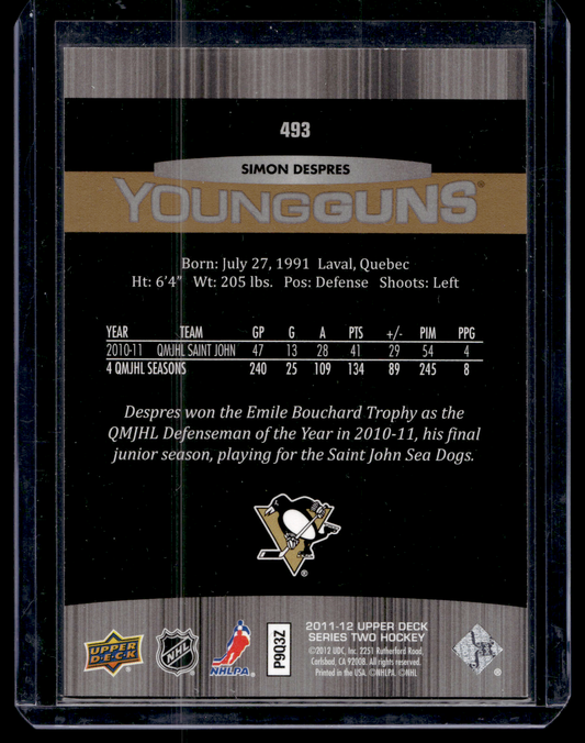 2011-12 Upper Deck - UD Exclusives - Young Guns - Simon Despres #493 /100 RC