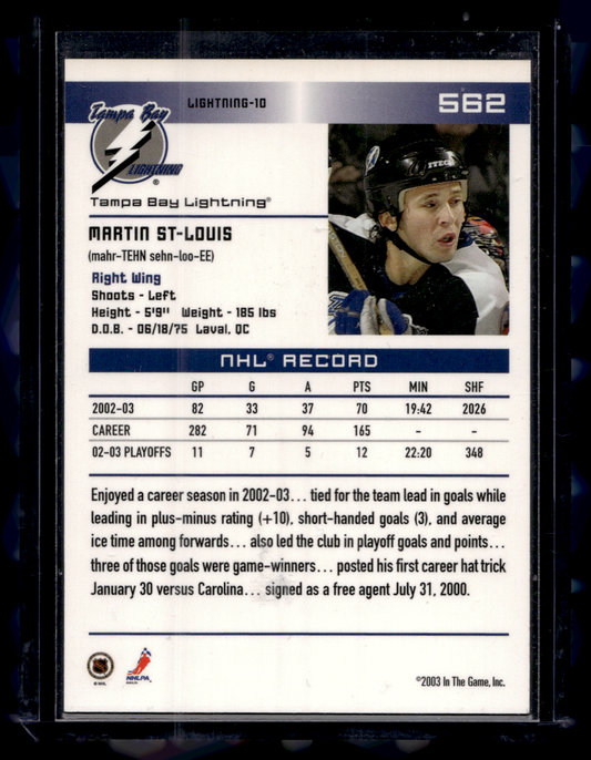 2003-04 In the Game Action - All-Star Game Missing Serial Number - Martin St. Louis #562