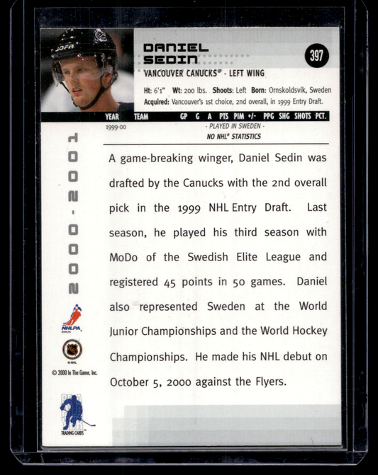2000-01 In the Game Be A Player Memorabilia - All-Star Fantasy - Daniel Sedin #397 /10