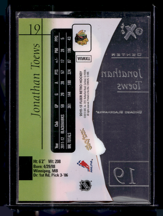 2012-13 Fleer Retro - 1997-98 E-X 2001 Design - Jonathan Toews #19