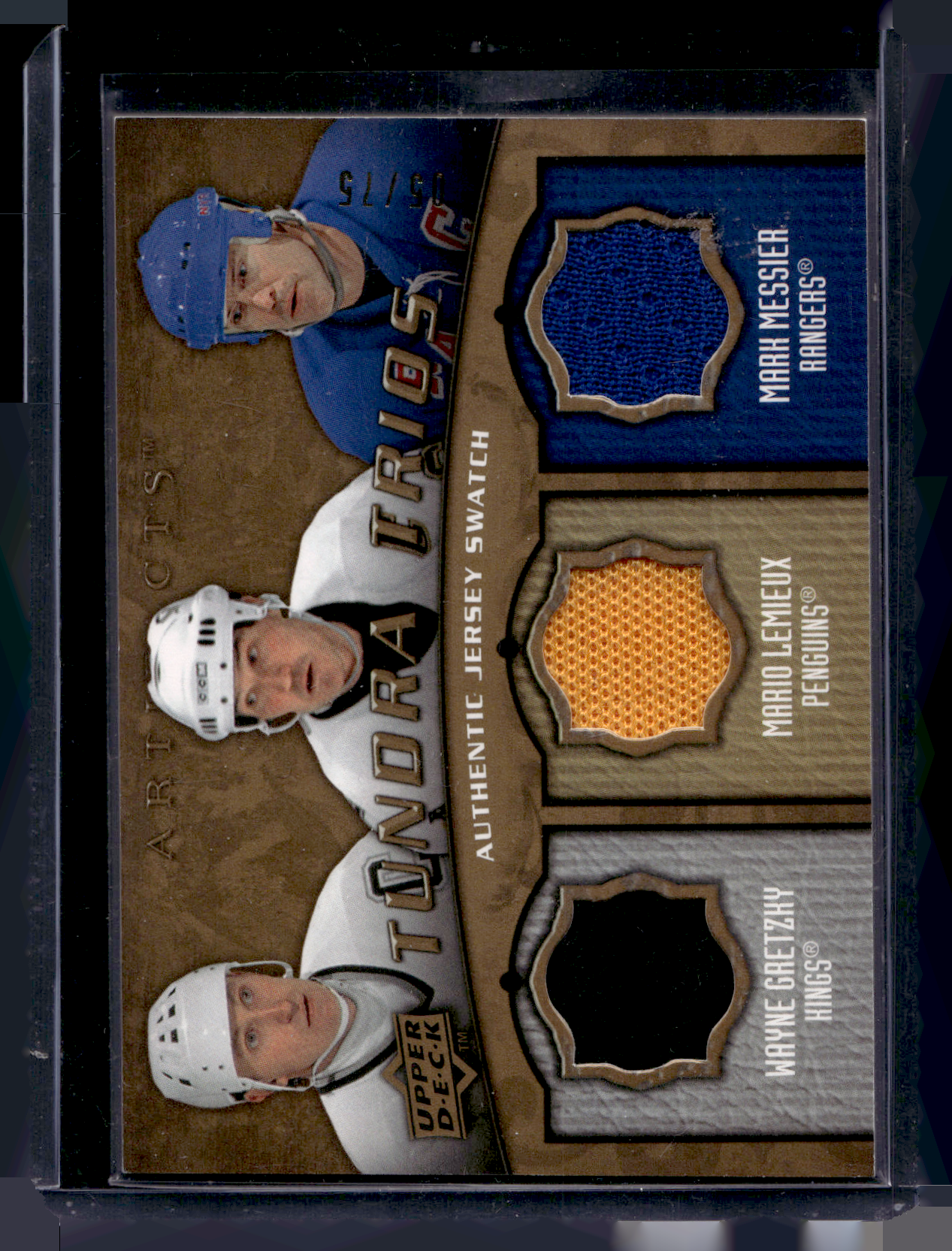 2008-09 Upper Deck Artifacts - Tundra Trios - Gold Jerseys - Wayne Gretzky / Mario Lemieux / Mark Messier #T3-LGM /75