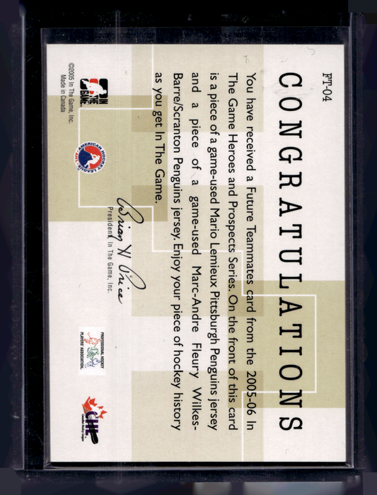2005-06 In the Game Heroes and Prospects - Future Teammates - Mario Lemieux / Marc-Andre Fleury #FT-04