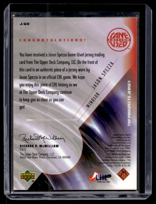 2001-02 Upper Deck CHL Prospects Game Used Edition - Top Prospects Jerseys - Jason Spezza #J-WA PRC