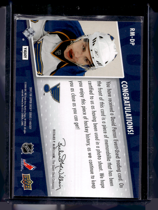 2007-08 Upper Deck - Rookie Materials - David Perron #RM-DP RY