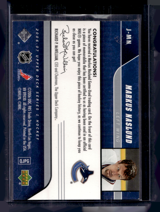 2006-07 Upper Deck - UD Game Jersey - Markus Naslund #J-MN