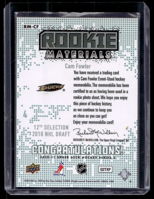 2010-11 Upper Deck - Rookie Materials - Jersey - Cam Fowler #RM-CF RY