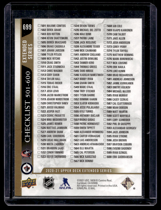 2020-21 Upper Deck Extended Series - Speckled Rainbow Foil - Checklist - Patrik Laine / Pierre-Luc Dubois #699