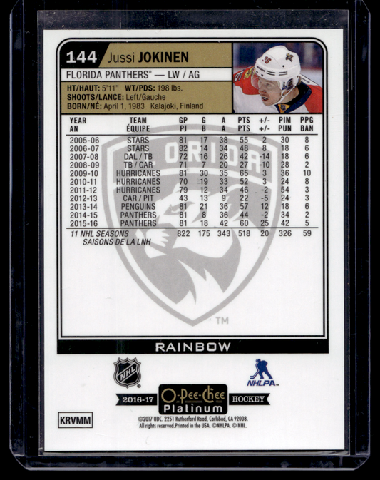 2016-17 Upper Deck O-Pee-Chee Platinum - Rainbow - Jussi Jokinen #144
