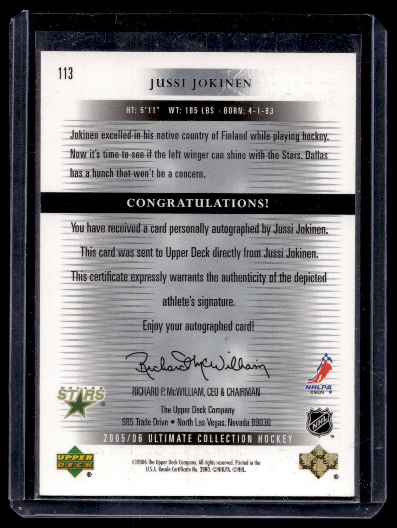 2005-06 Upper Deck Ultimate Collection - Ultimate Rookies - Jussi Jokinen #113 /399 RC