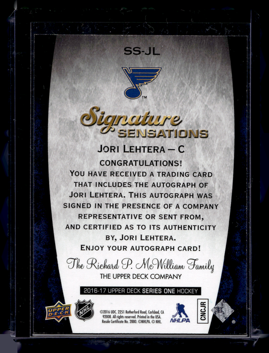 2016-17 Upper Deck - Signature Sensations - Jori Lehtera #SS-JL