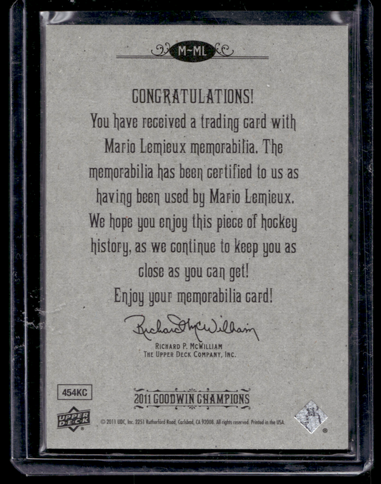 2011 Upper Deck Goodwin Champions - Authentic Memorabilia - Mario Lemieux #M-ML