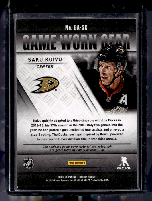 2013-14 Panini Titanium - Game-Worn Gear Autographs - Saku Koivu #GA-SK /50