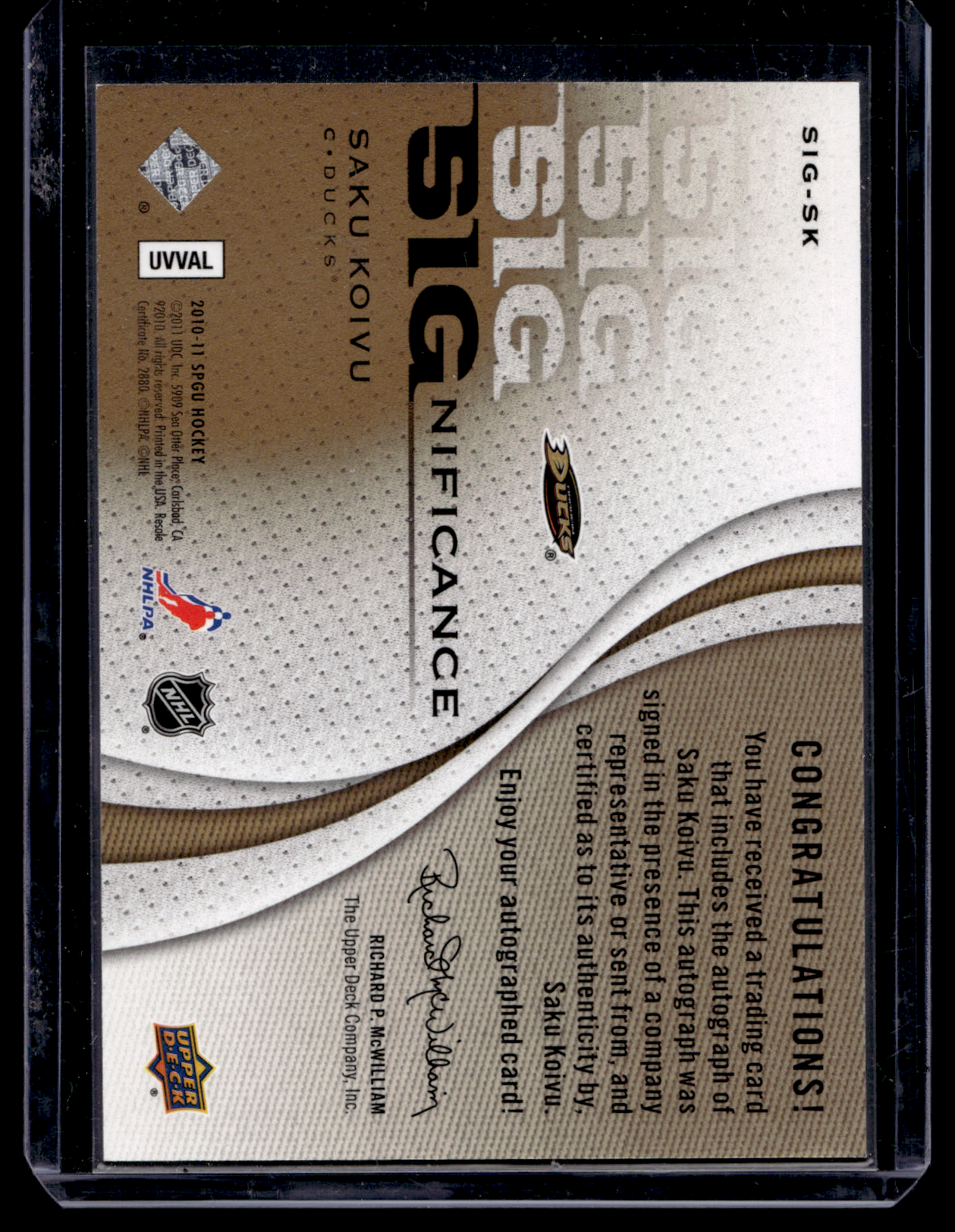 2010-11 Upper Deck SP Game Used Edition - SIGnificance - Saku Koivu #SIG-SK /50