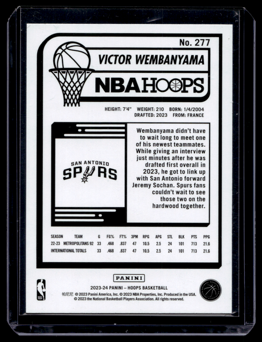 2023-24 Panini NBA Hoops - Rookies - Victor Wembanyama #277 RC