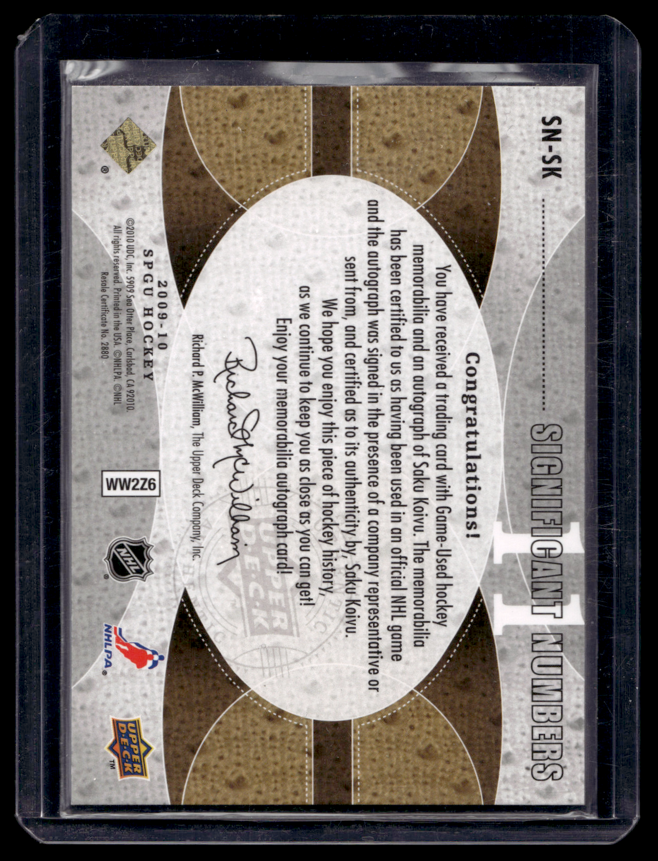 2009-10 Upper Deck SP Game Used Edition - Significant Numbers Autographed Memorabilia - Saku Koivu #SN-SK /11
