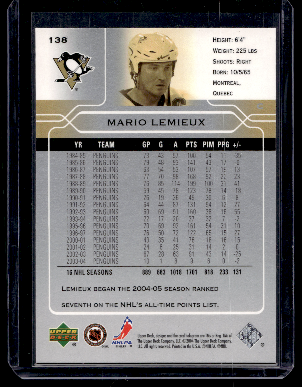 2004-05 Upper Deck - Mario Lemieux #138