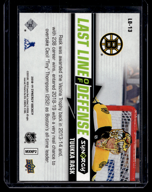 2018-19 Upper Deck Synergy - Last Line of Defense - Tuukka Rask #LD-13