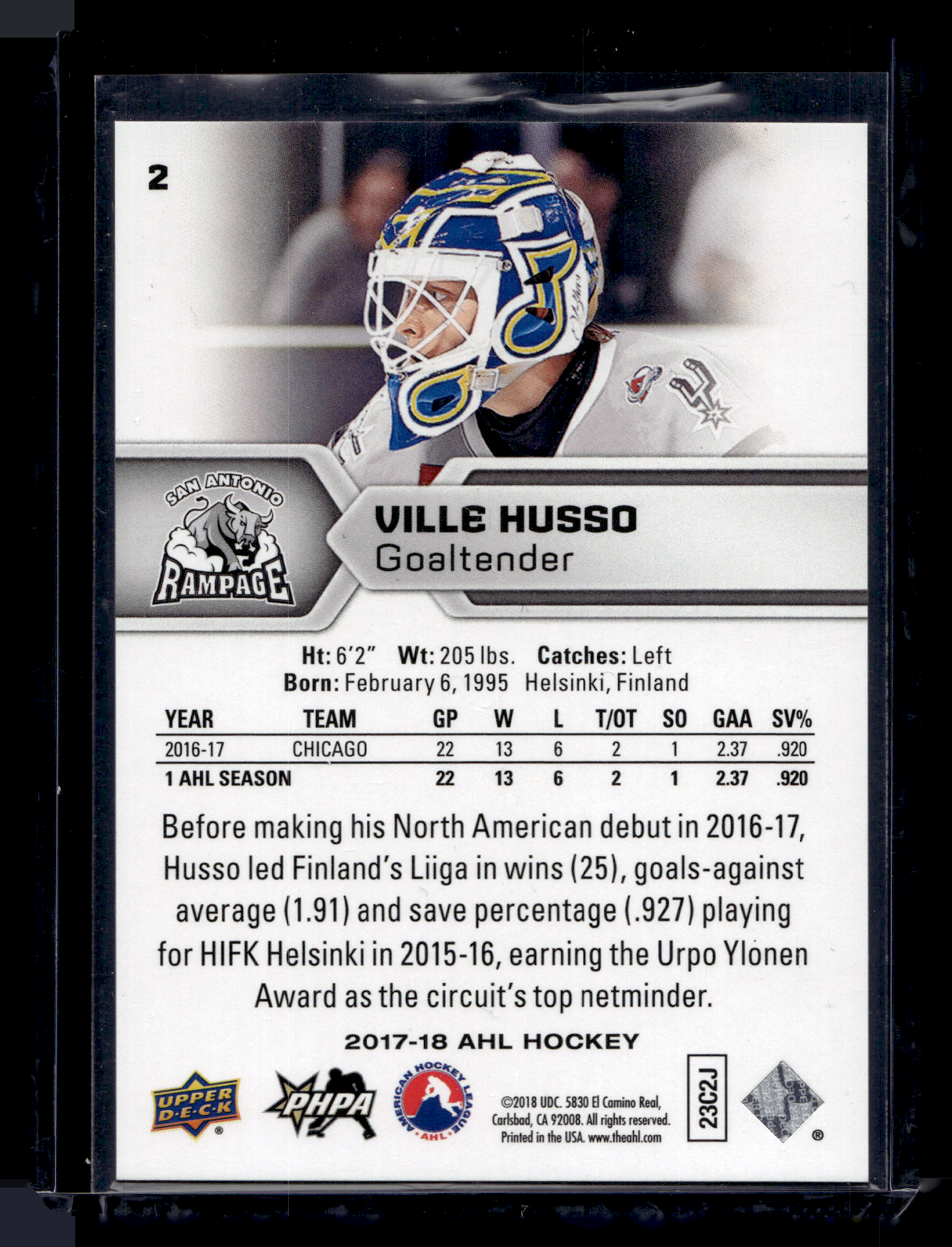 2017-18 Upper Deck AHL - Rainbow Foil - Ville Husso #2 RY