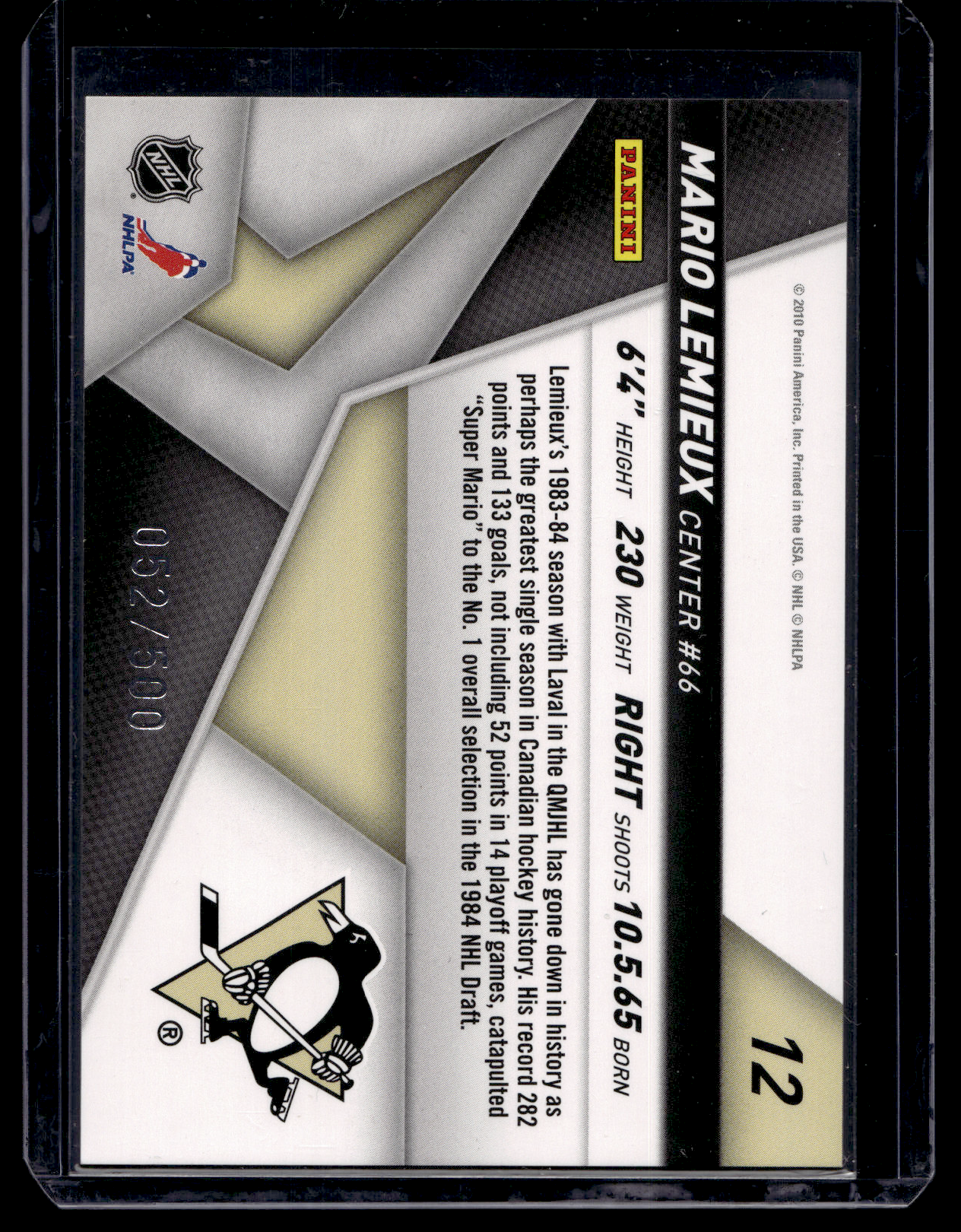 2010-11 Panini Certified - Top Choice - Mario Lemieux #12 /500