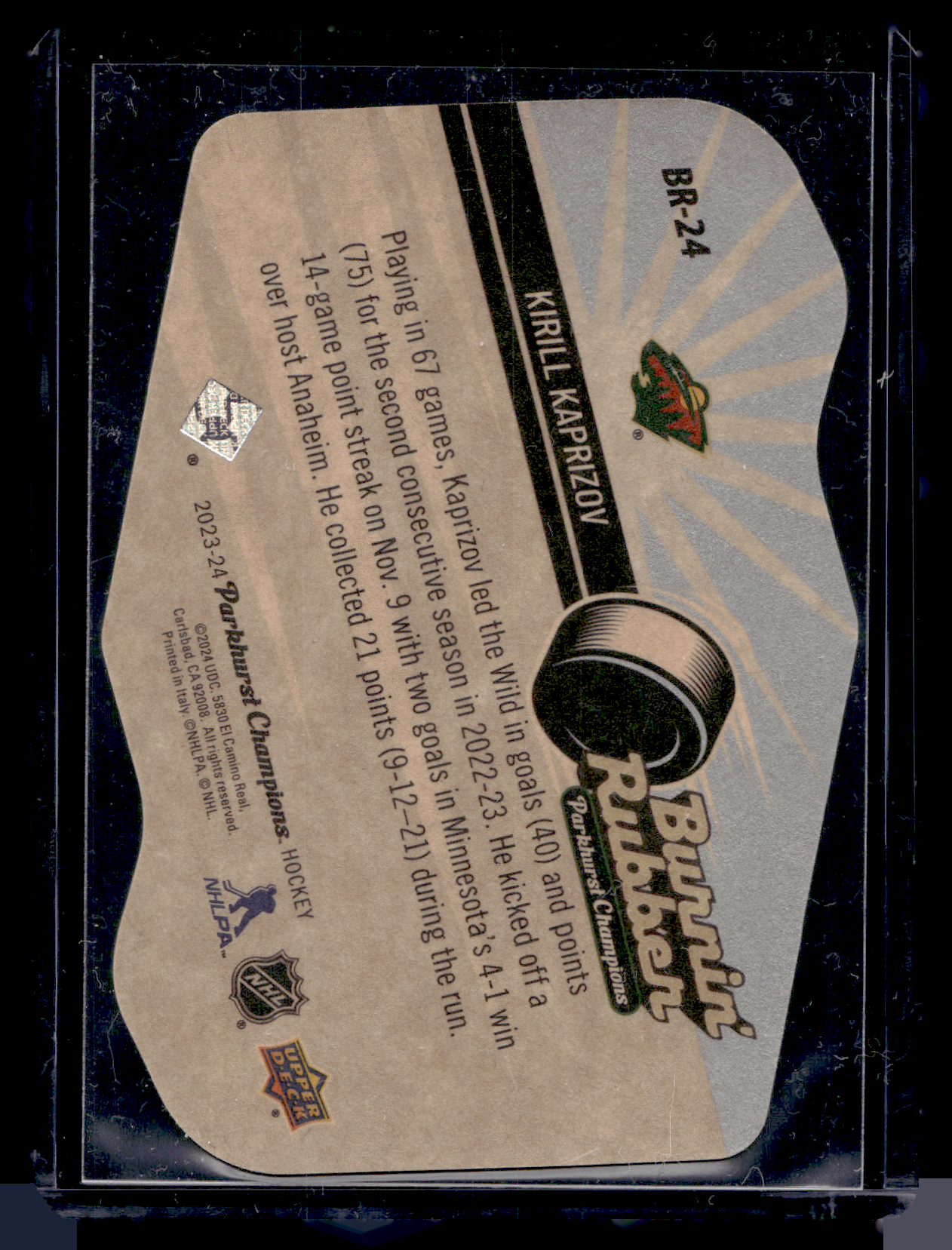 2023-24 Upper Deck Parkhurst Champions - Burnin' Rubber - Kirill Kaprizov #BR-24