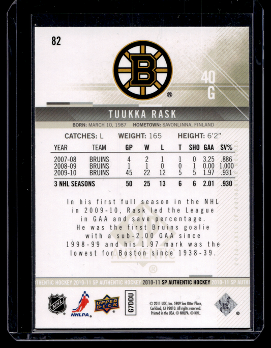 2010-11 Upper Deck SP Authentic - Tuukka Rask #82