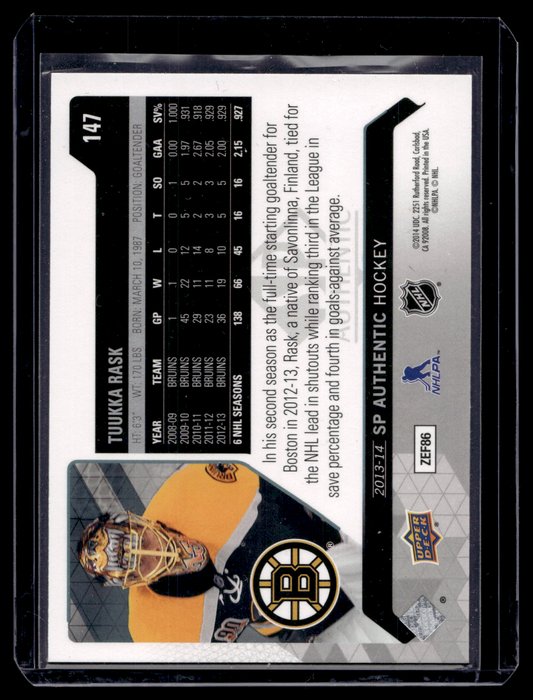 2013-14 Upper Deck SP Authentic - Tuukka Rask #147