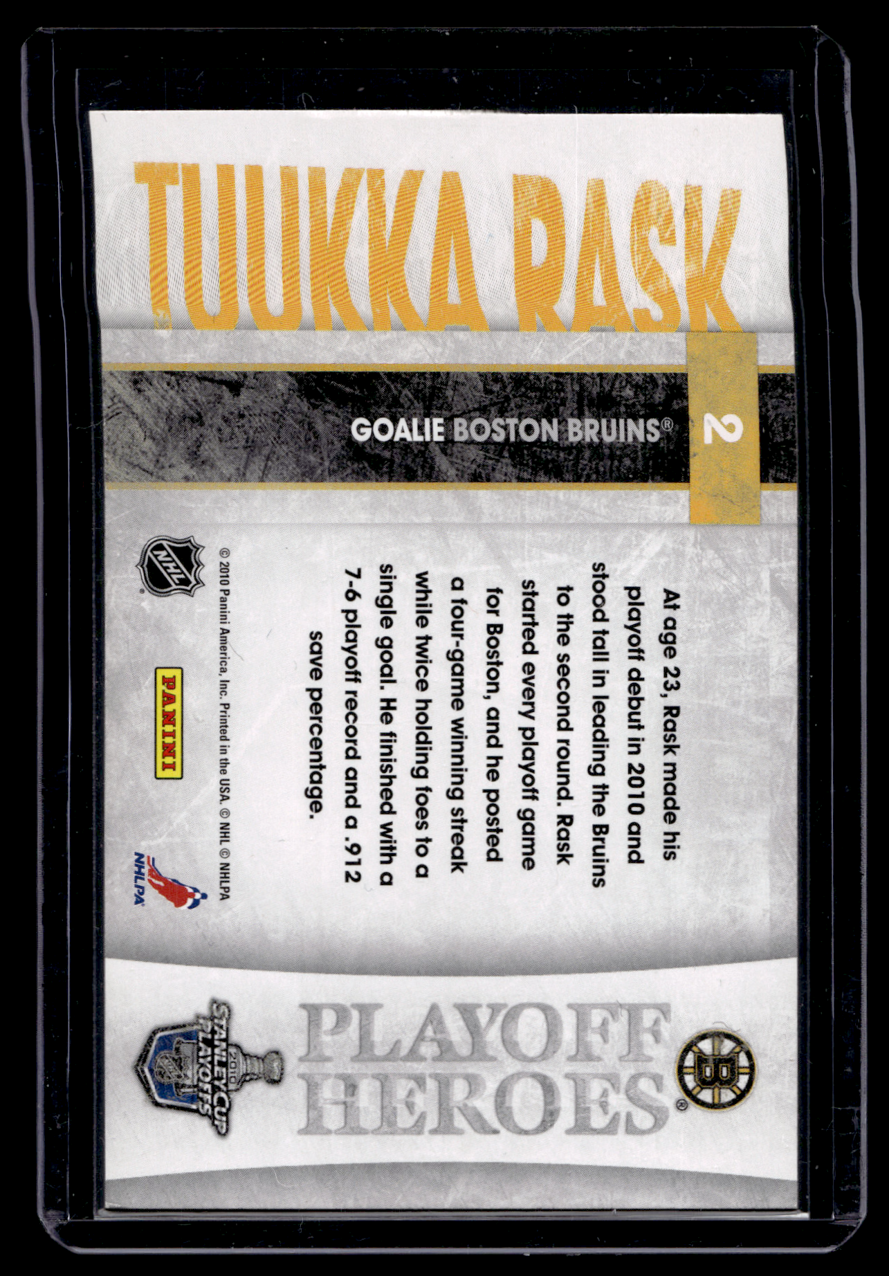 2010-11 Score - Playoff Heroes - Tuukka Rask #2
