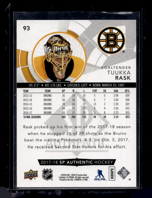 2017-18 Upper Deck SP Authentic - Tuukka Rask #93
