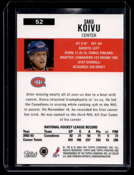 2003-04 Topps Pristine - Saku Koivu #52
