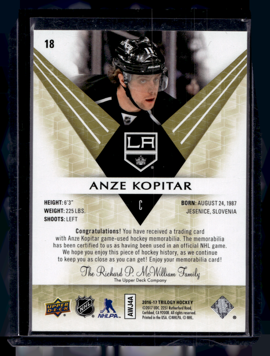 2016-17 Upper Deck Trilogy - Green Relics - Anze Kopitar #18 /243