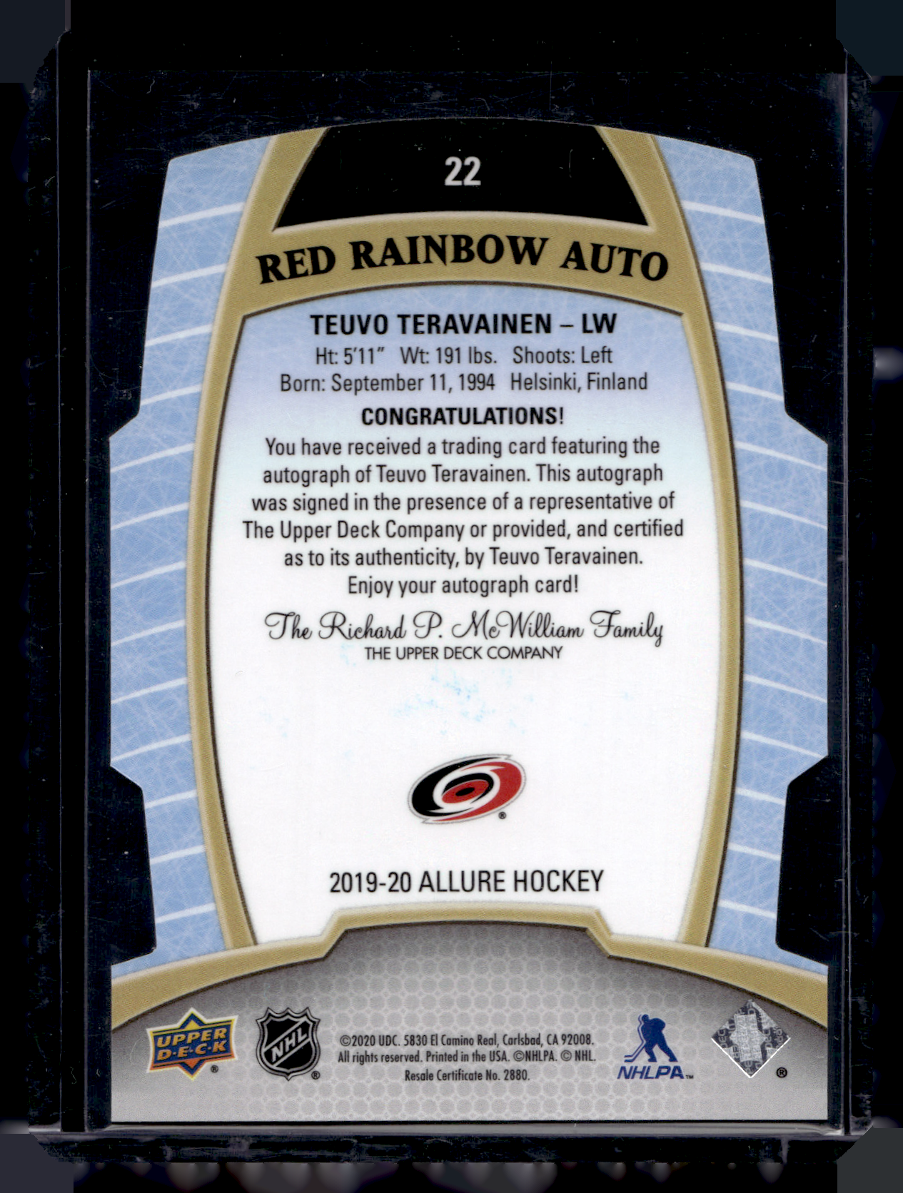 2019-20 Upper Deck Allure - Red Rainbow Autographs - Teuvo Teravainen #22