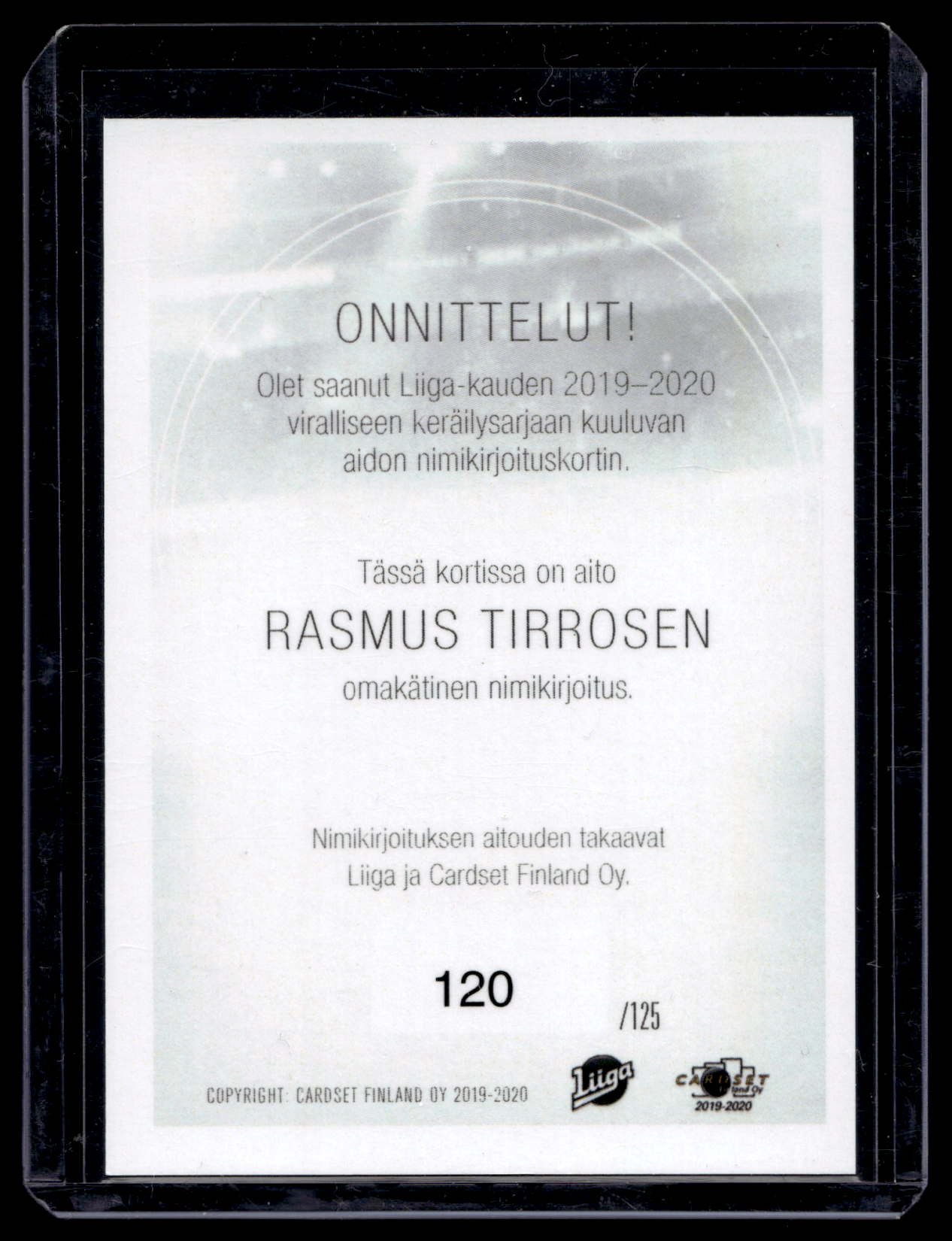 2019-20 Cardset Signature - Rasmus Tirronen /125