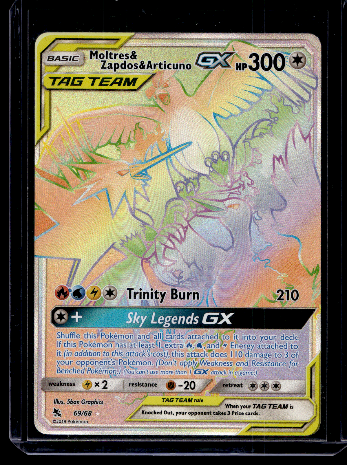 2019 Pokemon Sun & Moon - Hidden Fates - Rainbow - Moltres & Zapdos & Articuno GX #69