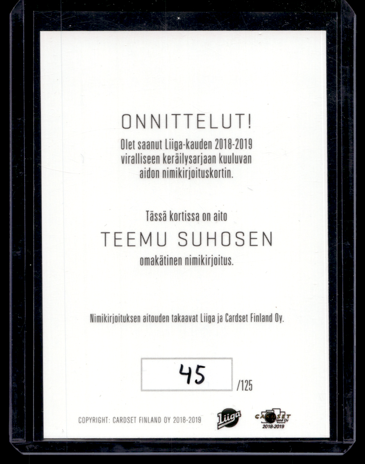 2018-19 Cardset Signature - Teemu Suhonen /125