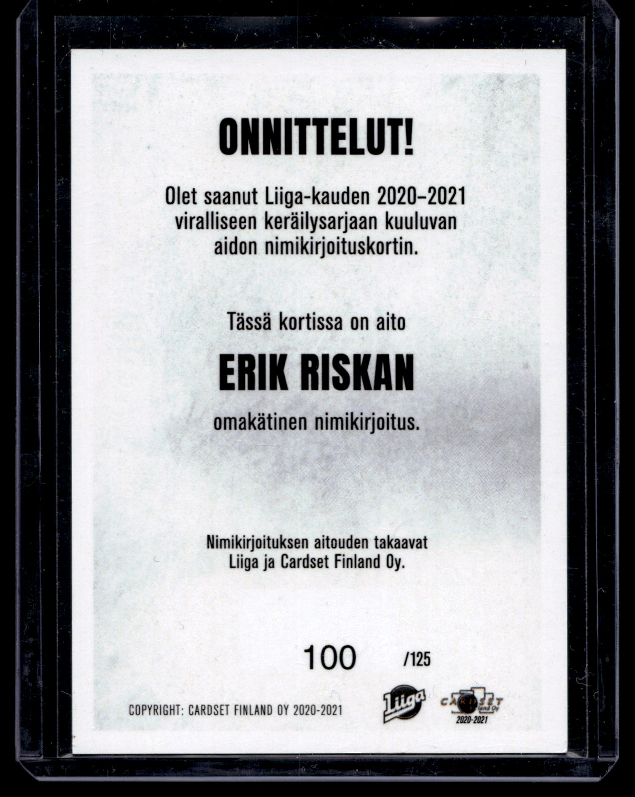2020-21 Cardset Signature - Erik Riska /125