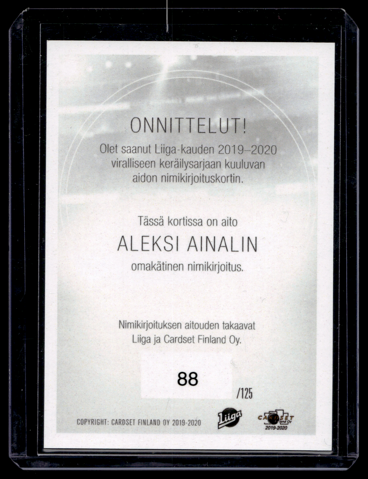 2019-20 Cardset Signature - Aleksi Ainali /125