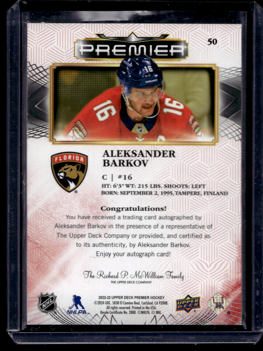 2022-23 Upper Deck Premier - Premier Autograph - Aleksander Barkov #50