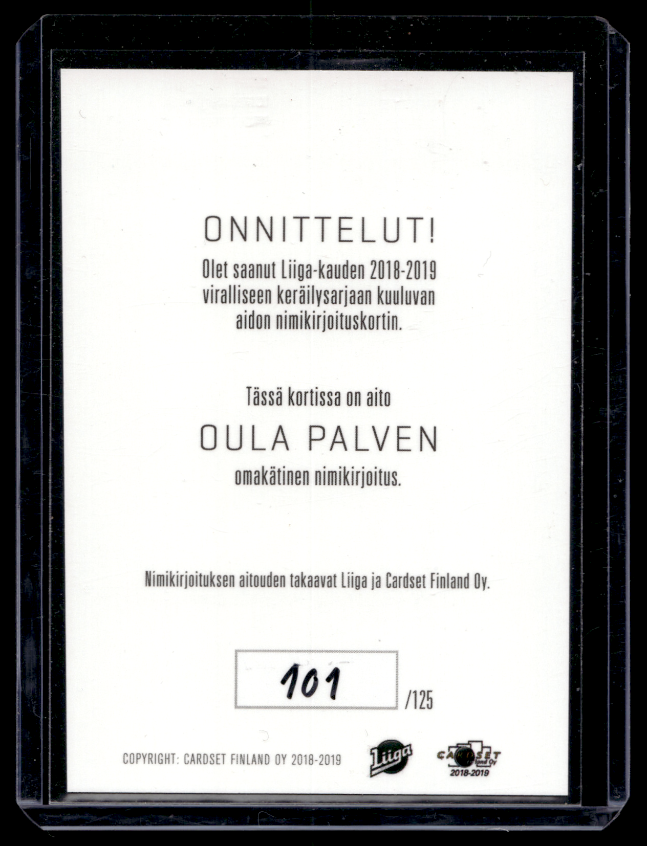 2018-19 Cardset Signature - Oula Palve /125