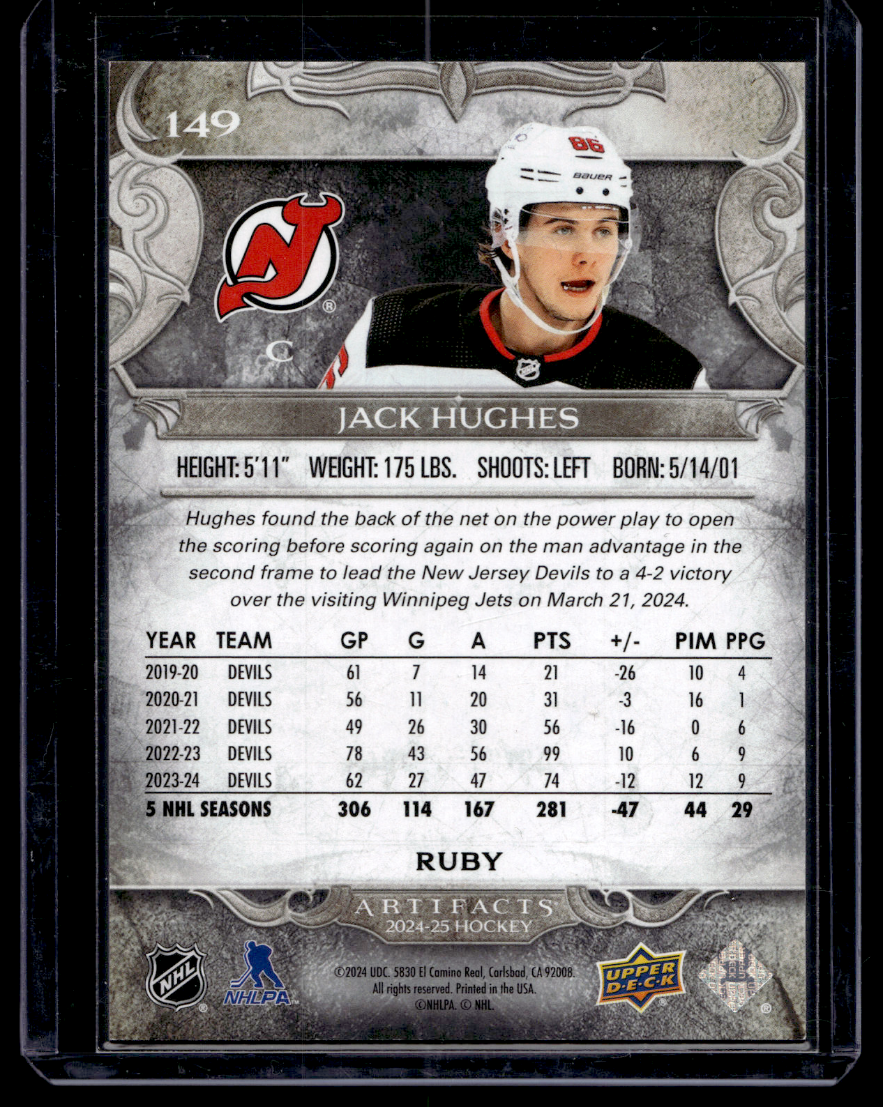 2024-25 Upper Deck Artifacts - Ruby - Stars - Jack Hughes #149 /399