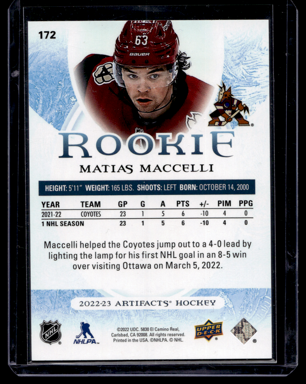 2022-23 Upper Deck Artifacts - Rookies - Matias Maccelli #172 /999 RC