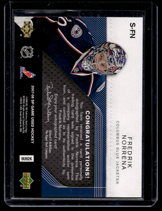 2007-08 Upper Deck SP Game Used Edition - SIGnificance - Fredrik Norrena #S-FN /50