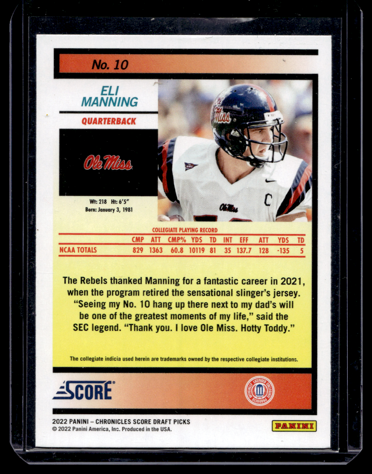 2022 Panini Chronicles Draft Picks - Score Retro - Bronze - Eli Manning #10