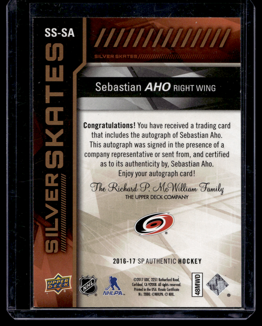 2016-17 Upper Deck SP Authentic - Silver Skates Autographs Sebastian Aho #SS-SA /25 RY