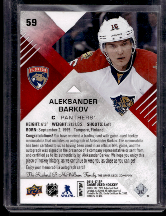2016-17 Upper Deck SP Game Used - Red Auto Material - Aleksander Barkov #59